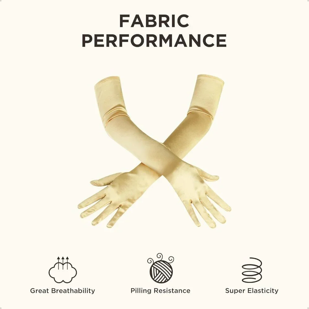 Women's Gold Vintage Satin Long Gloves Party Tea Costume Stretchy Elbow Length